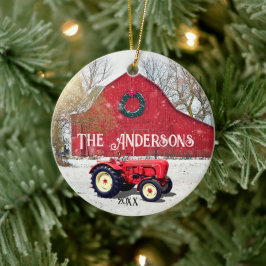 Adorno De Cerámica Antiguos Navidades del Tractor Rojo