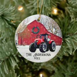 Adorno De Cerámica Antiguos Navidades del Tractor Rojo