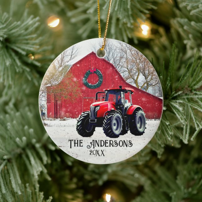 Adorno De Cerámica Antiguos Navidades del Tractor Rojo (Árbol)