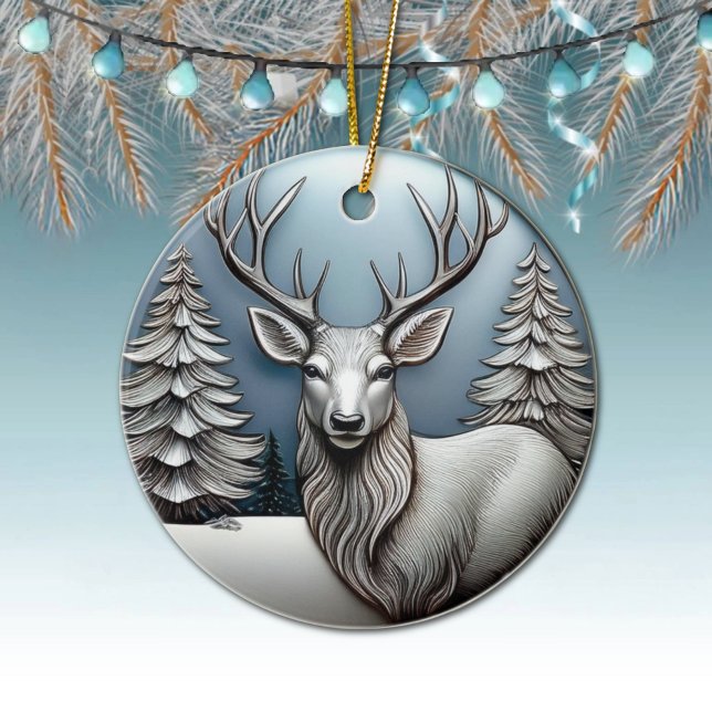 Adorno De Cerámica Antillas de renos, árboles, escena de nieve, 🎄 de (Elegant Silver Reindeer Decor, Deer Antlers Decoration,  Winter Trees Scene Ornament Front/Back 🦌🎄)