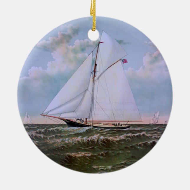 Adorno De Cerámica Antique Sailing Ship Sloop Yacht Sailboat Ocean (Atrás)