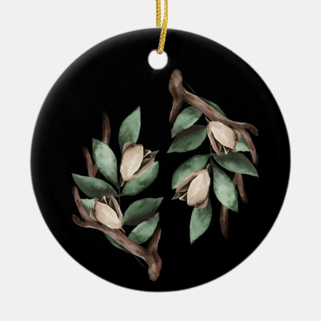 Adorno De Cerámica Antler con rama verde (Frente)