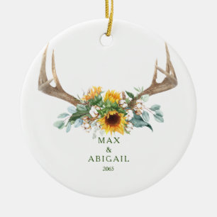 Adorno De Cerámica Antlers De Girasol Pareja Navidades 1er