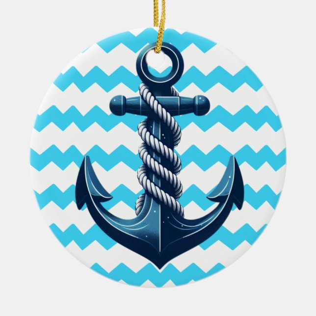 Adorno De Cerámica Anuncio azul con olas azules (Frente)