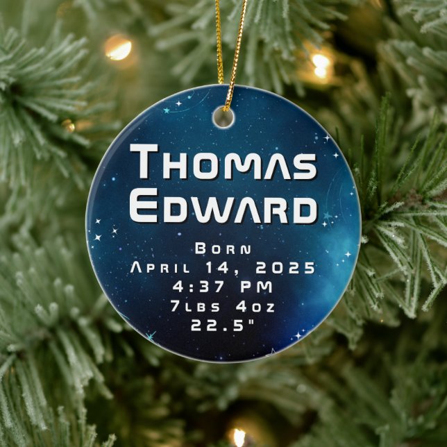 Adorno De Cerámica Anuncio de nacimiento del espacio exterior azul pr (Árbol)