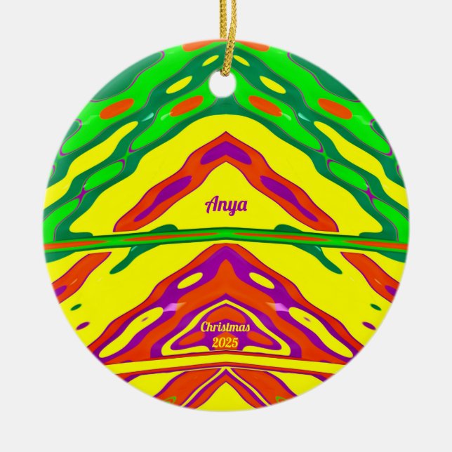 Adorno De Cerámica ANYA ~ NAVIDADES 3D Amarillo Verde Rojo 2024 (Frente)