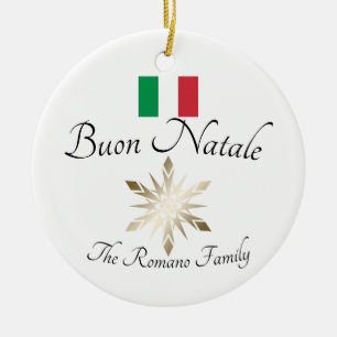 Adorno De Cerámica Apellido italiano Buon Natale Bandera y Copo de Ni