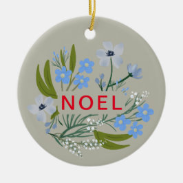 Adorno De Cerámica apellido NOEL Azul, floral rojo