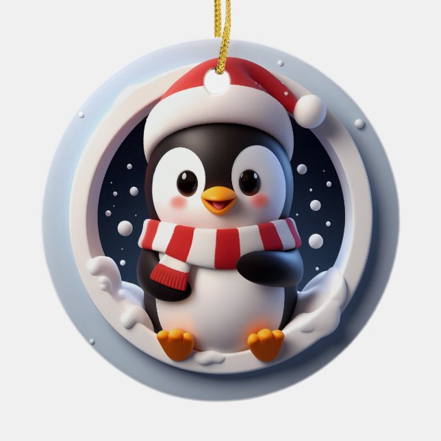Adorno De Cerámica Apreciable explosión de pingüino lindo (Frente)
