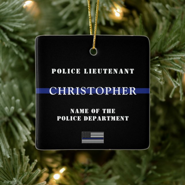 Adorno De Cerámica Apreciación del personalizado Thin Blue Line Polic (Árbol)