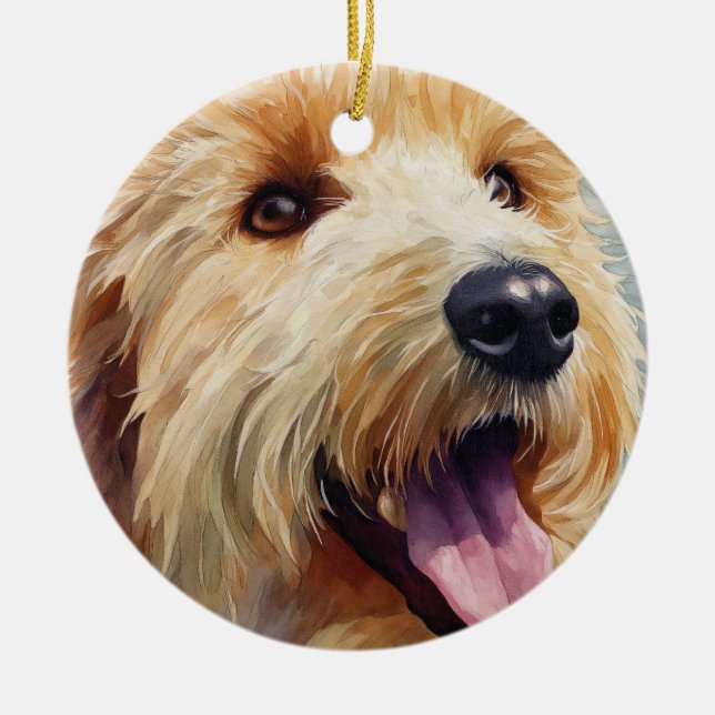 Adorno De Cerámica Apricot golden doodle watercolor (Frente)