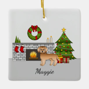 Adorno De Cerámica Apricot Mini Goldendoodle - Sala de Navidades fest