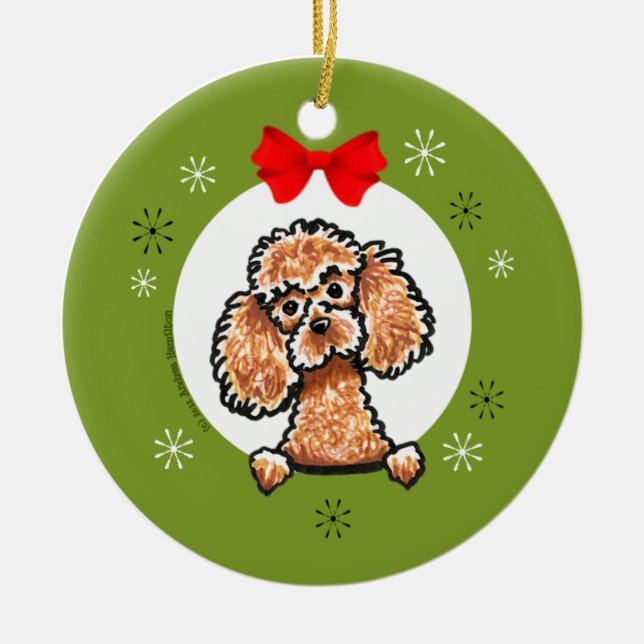 Adorno De Cerámica Apricot Toy Poodle Navidad Classic (Frente)
