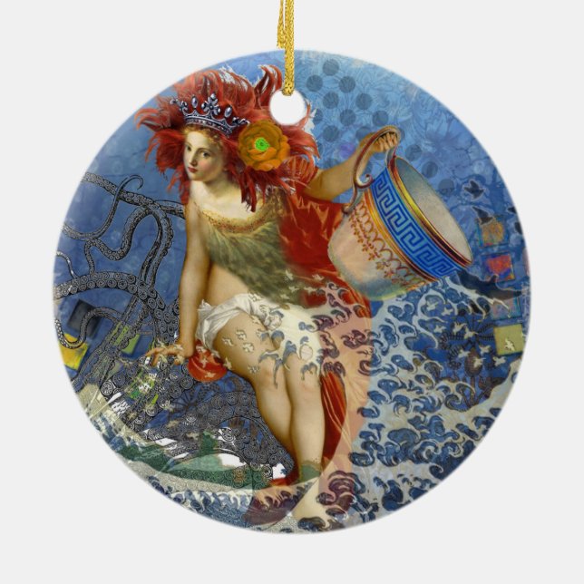 Adorno De Cerámica Aquarius Mermaid Arte Gótico Azul (Atrás)