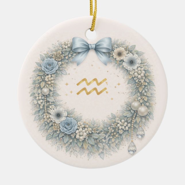 Adorno De Cerámica Aquarius Zodiac Christmas Ornament – Celestial Win (Frente)