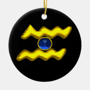 Adorno De Cerámica AQUARIUS ZODIAC CUMPLEAÑOS JEWEL Blue Sapphire Gol