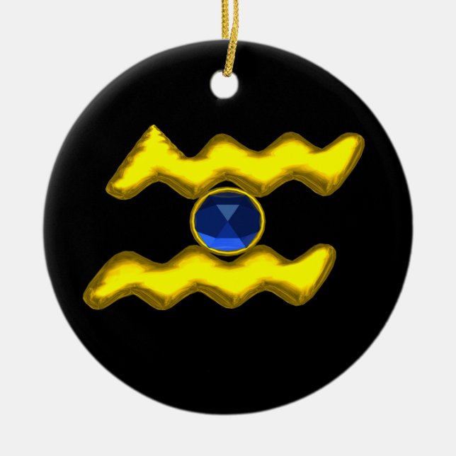 Adorno De Cerámica AQUARIUS ZODIAC CUMPLEAÑOS JEWEL Blue Sapphire Gol (Frente)
