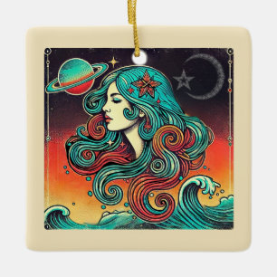 Adorno De Cerámica Aquarius Zodiac Holiday Ornament Retro