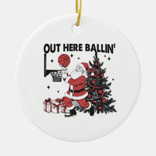 Adorno De Cerámica Aquí fuera jugando baloncesto Deporte Navidad