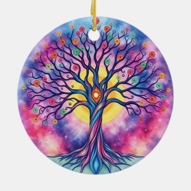 Adorno De Cerámica Árbol acuarela arcoiris de vida (Atrás)