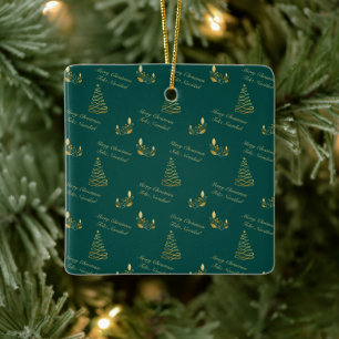 Adorno De Cerámica Árbol bilingüe verde y dorado