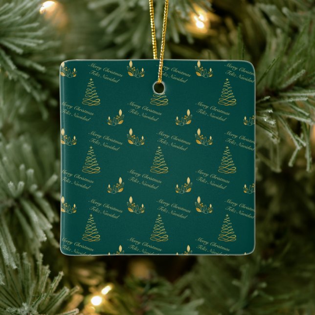 Adorno De Cerámica Árbol bilingüe verde y dorado (Árbol)
