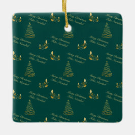 Adorno De Cerámica Árbol bilingüe verde y dorado