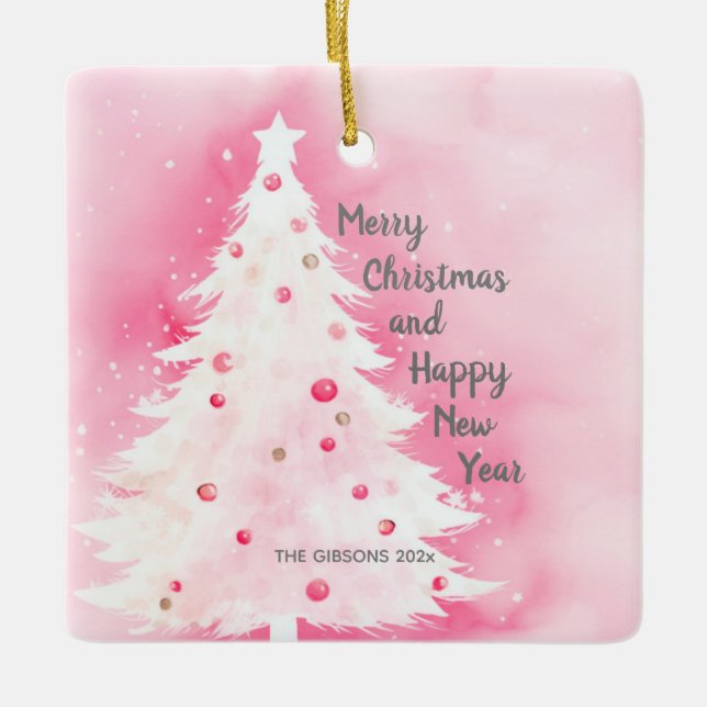 Adorno De Cerámica Árbol blanco rosa de Navidad (Anverso)