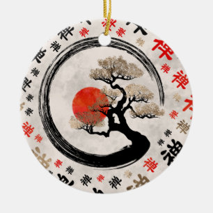 Adorno De Cerámica Árbol bonsai de círculo Enso sobre el patrón de