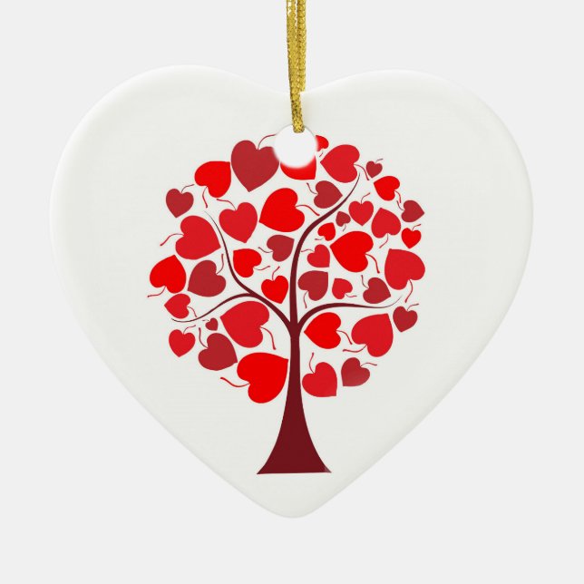Adorno De Cerámica Árbol de corazones rojos Valentine (Frente)