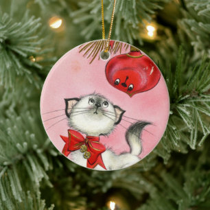 Adorno De Cerámica Árbol de gatos gatos gatitos retro Navidades curt