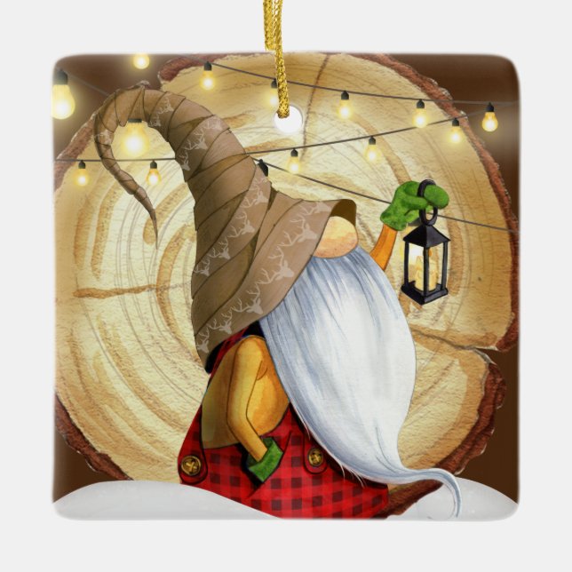 Adorno De Cerámica Árbol de gnomo de invierno ruso, nieve, Navidades  (Anverso)