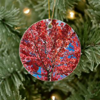 Adorno De Cerámica Árbol de hojas rojas en otoño