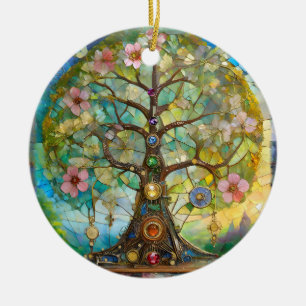 Adorno De Cerámica Árbol de la Vida Florido de 7 Chakras