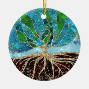 Adorno De Cerámica Árbol de la vida: vidrio y mármol