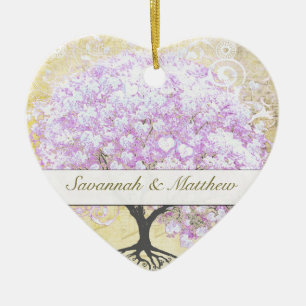 Adorno De Cerámica Árbol de lavanda de hoja de corazón boda de pájaro