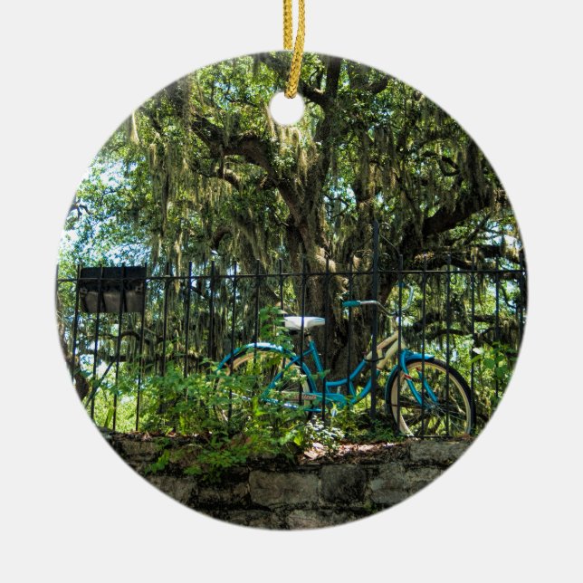 Adorno De Cerámica Árbol de Live Oak y bicicleta clásica (Frente)