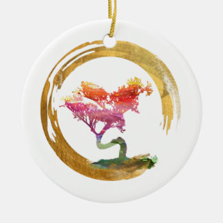 Adorno De Cerámica Árbol de los bonsais. Círculo de Enso del zen.