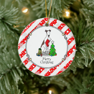 Adorno De Cerámica Árbol de Navidad 2 Greyhound (romano le blanco) Pe
