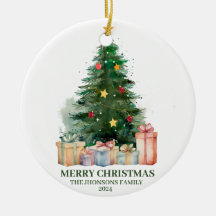 Árbol de Navidad acuarela con regalos