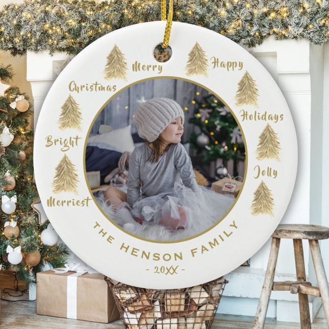 Adorno De Cerámica Árbol de Navidad acuarela Golden Family Photo (Subido por el creador)