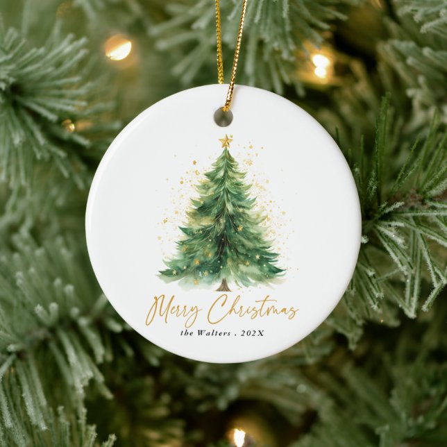Adorno De Cerámica Árbol de Navidad acuarela moderna no foto (Árbol)