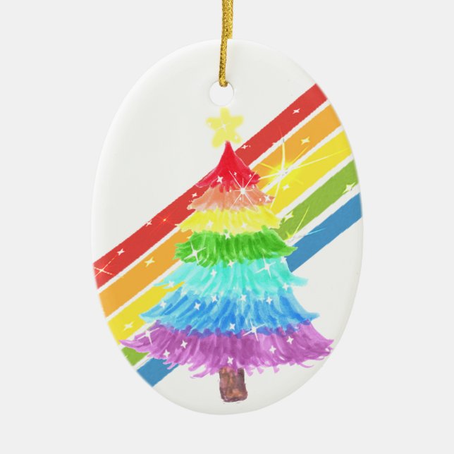 Adorno De Cerámica Árbol de Navidad arcoiris LGBT (Frente)
