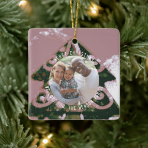 Adorno De Cerámica Árbol de Navidad Artista de la familia Rosa Verde 