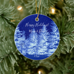 Adorno De Cerámica Árbol de Navidad Azul Neon