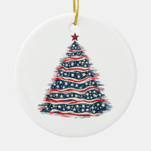 Adorno De Cerámica Árbol de Navidad Bandera Americana Patriótica