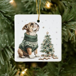 Adorno De Cerámica Árbol de Navidad Bulldog inglés para navidades