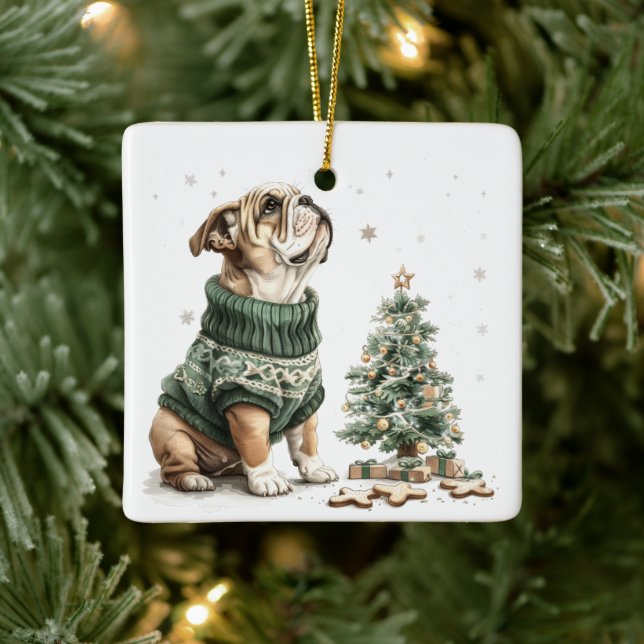 Adorno De Cerámica Árbol de Navidad Bulldog inglés para navidades (Árbol)