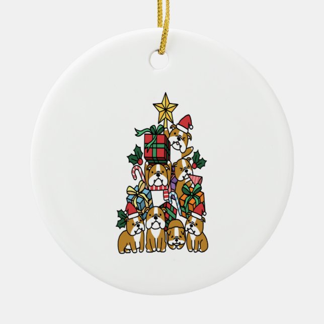 Adorno De Cerámica Árbol de Navidad Bulldog Inglés Perro Larga Manga (Frente)