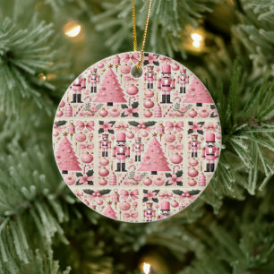 Adorno De Cerámica Árbol de Navidad Cascanueces Rosa
